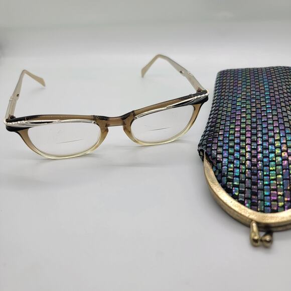 Vintage American Optical Aluminum Eyeglasses 46-20 Winged Feather Design & Case main image 9